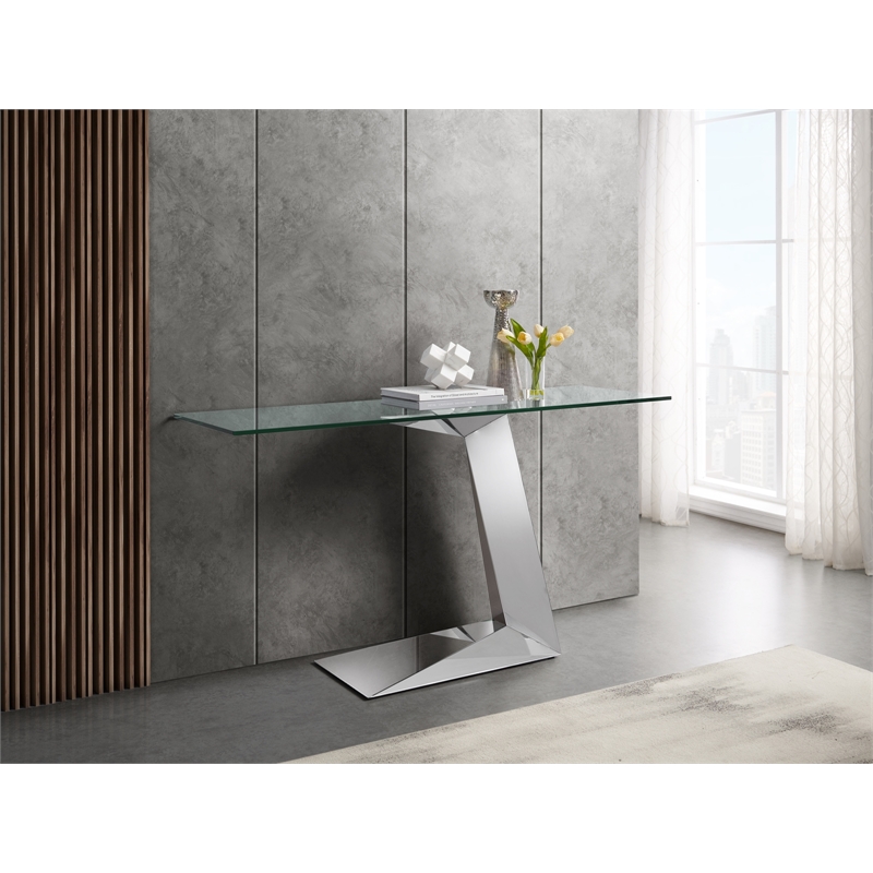 Casabianca Furniture Cecilia Console Table in Clear Glass/Stainless Base