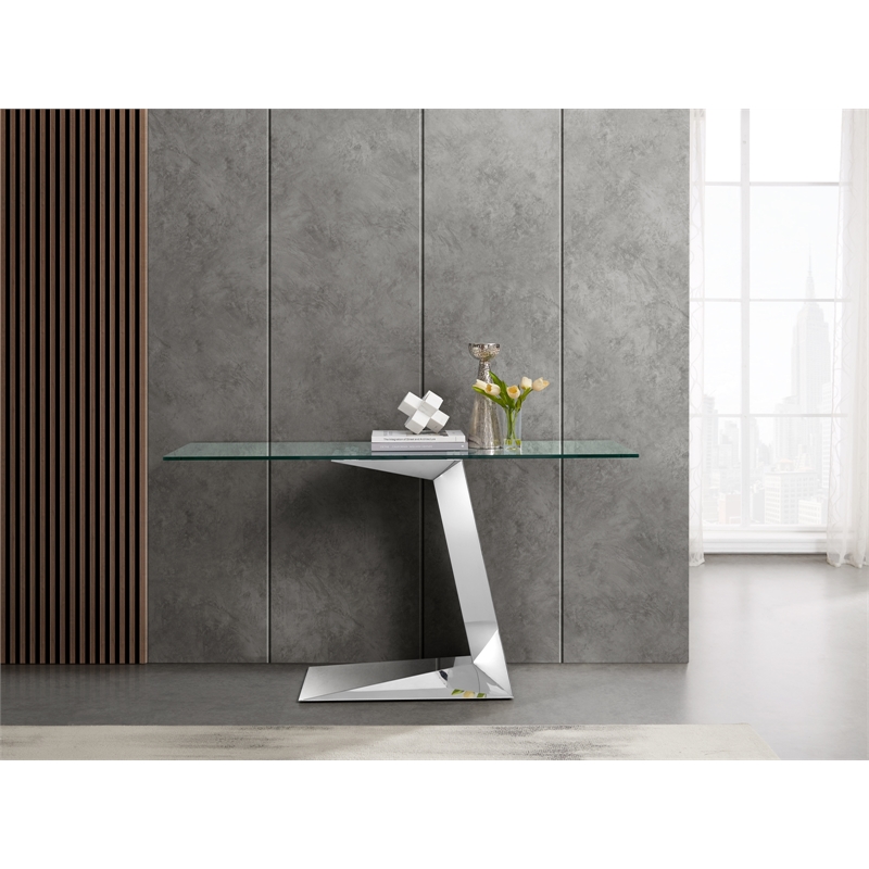Casabianca Furniture Cecilia Console Table in Clear Glass/Stainless Base