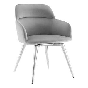 Casabianca Furniture Pirouette Velvet Upholstered Swivel Dining Chair in Gray