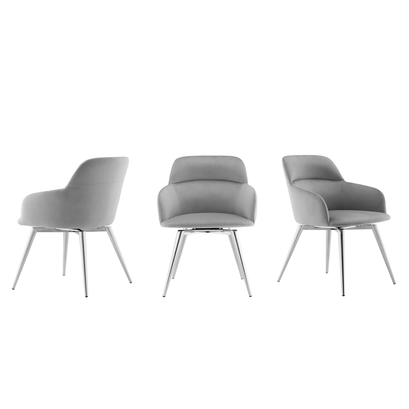 Casabianca Furniture Pirouette Velvet Upholstered Swivel Dining Chair in Gray