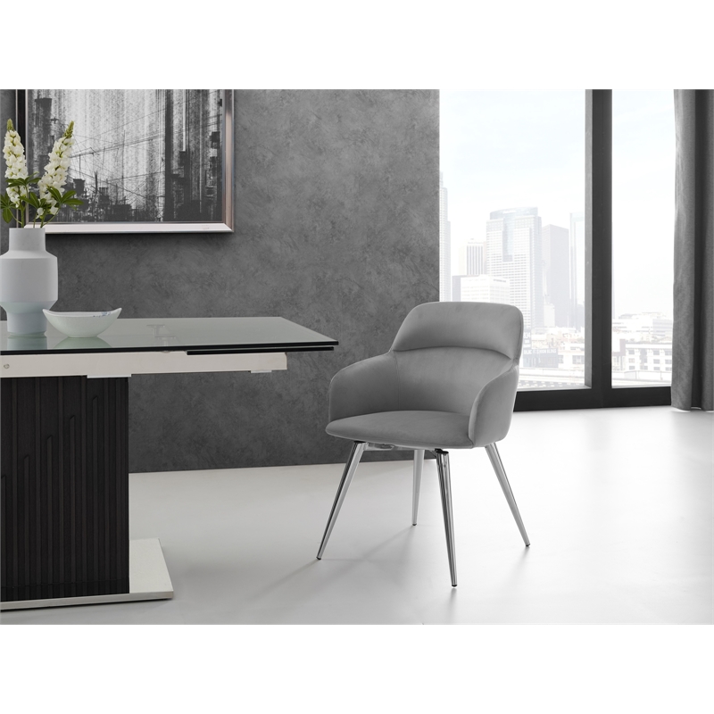 Casabianca Furniture Pirouette Velvet Upholstered Swivel Dining Chair in Gray