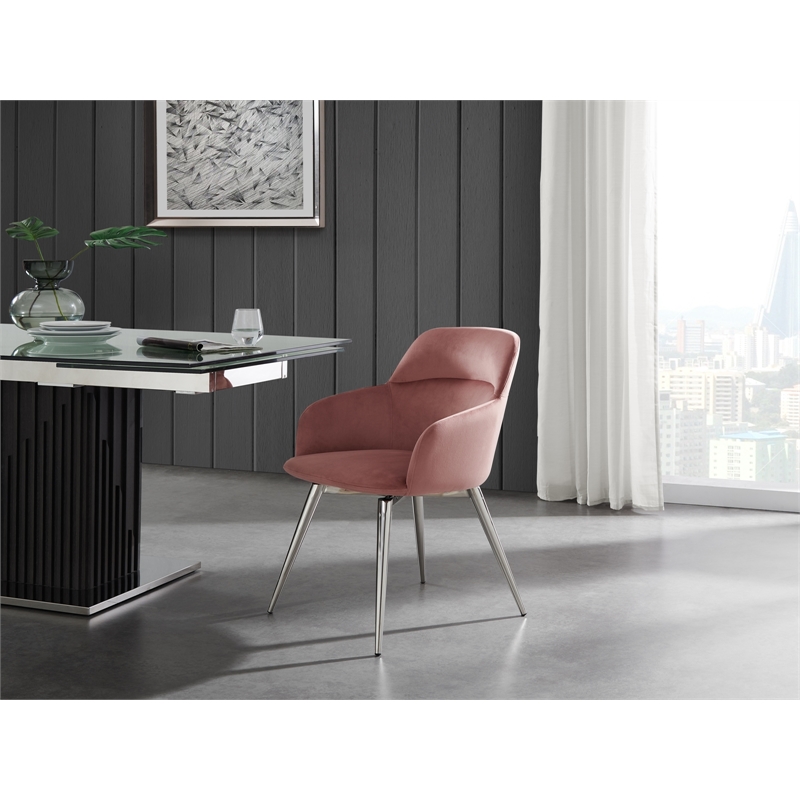 Casabianca Furniture Pirouette Velvet Upholstery Swivel Dining Chair Dusty Pink