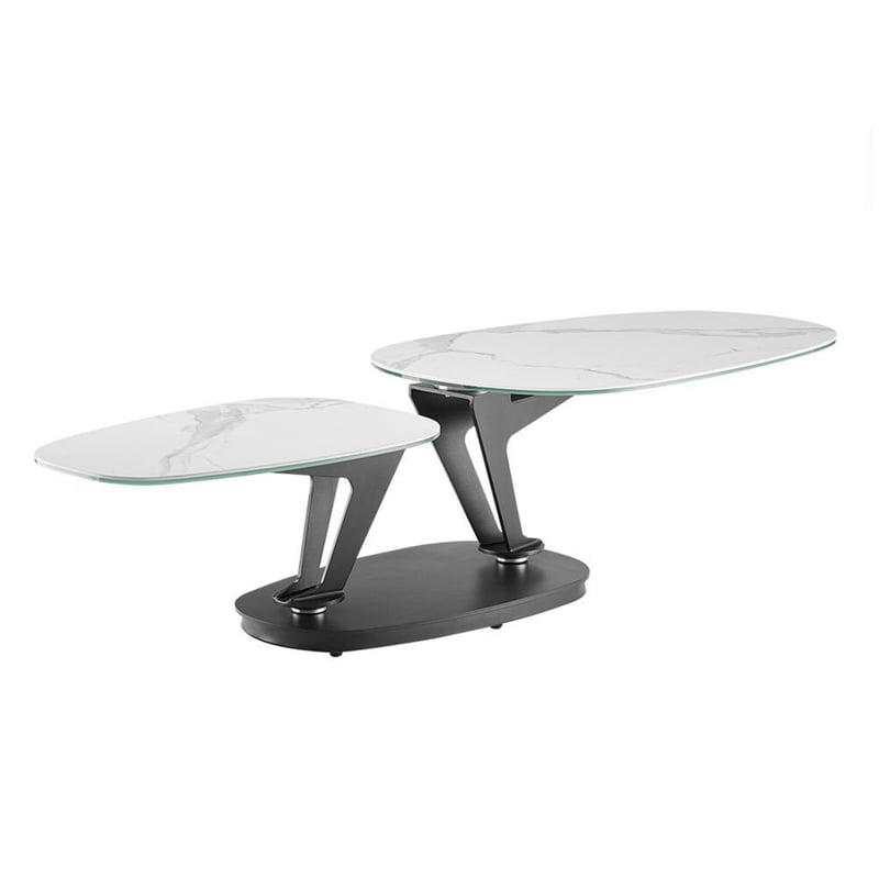 Casabianca Furniture Leaf Swivel Coffee Table in White Marbled Porcelain