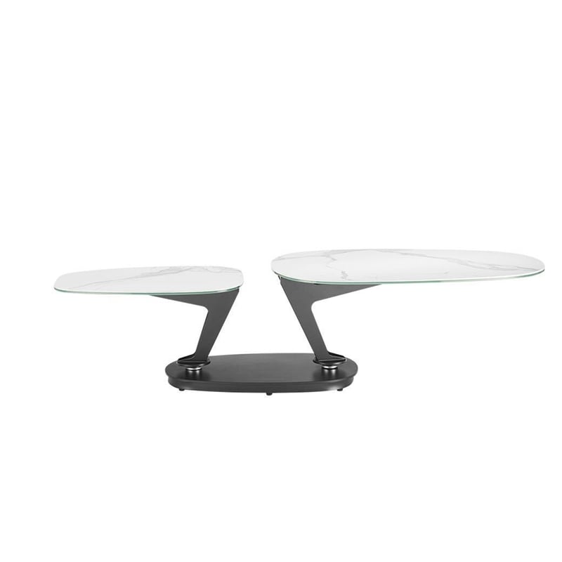 Casabianca Furniture Leaf Swivel Coffee Table in White Marbled Porcelain