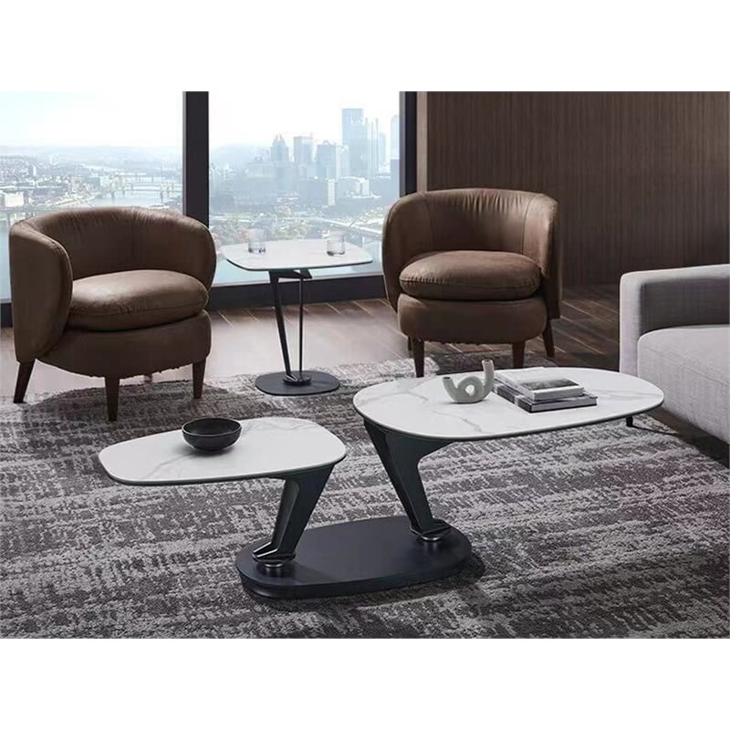 Casabianca Furniture Leaf Swivel Coffee Table in White Marbled Porcelain