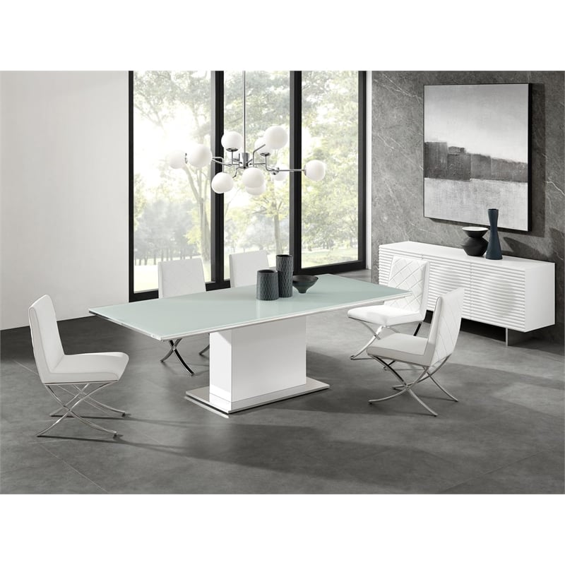 Casabianca Furniture Bianca Glass Top Dining Table in White