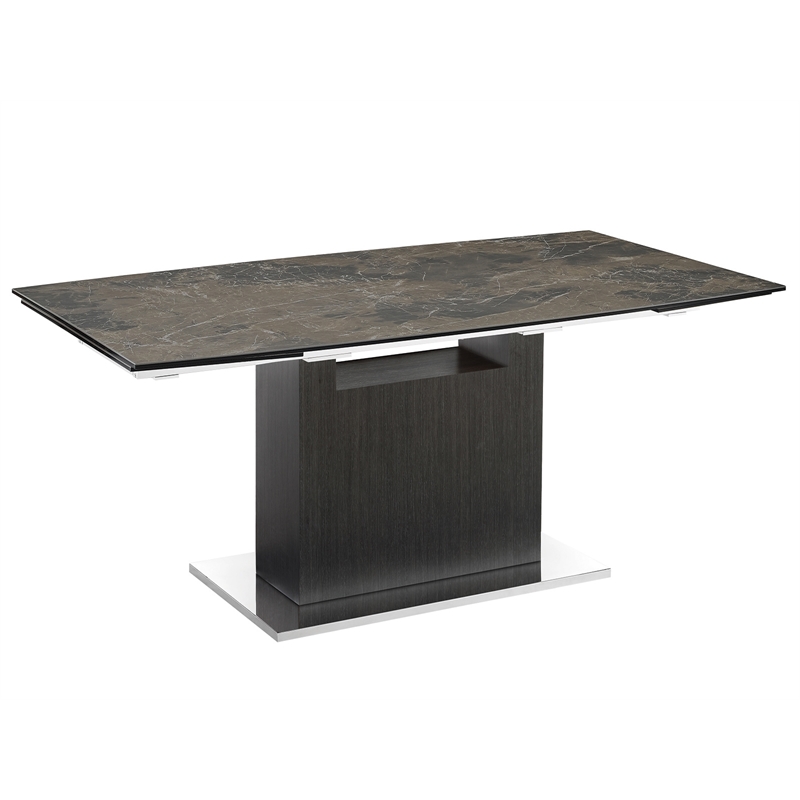 Casabianca Olivia Manual Dining Table with Gray Oak Base and Brown Marbled Top