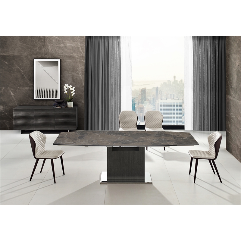 Casabianca Olivia Manual Dining Table with Gray Oak Base and Brown Marbled Top