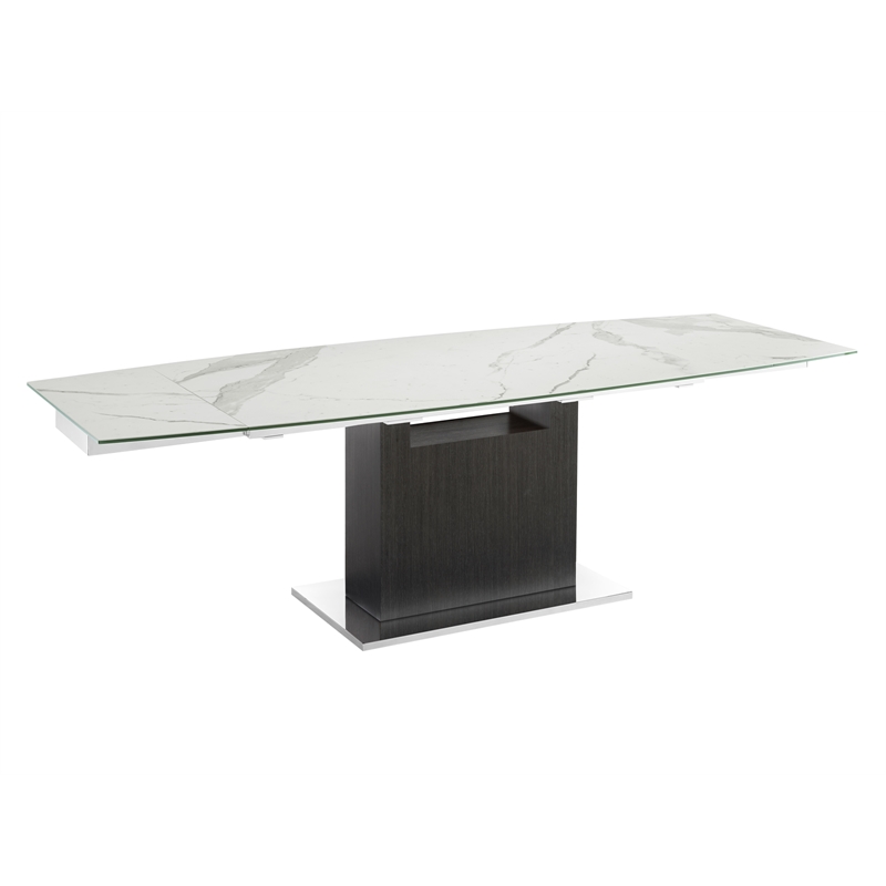 Casabianca Olivia Manual Dining Table with Gray Oak Base and White Marbled Top