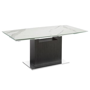 Casabianca Olivia Manual Dining Table with Gray Oak Base and White Marbled Top