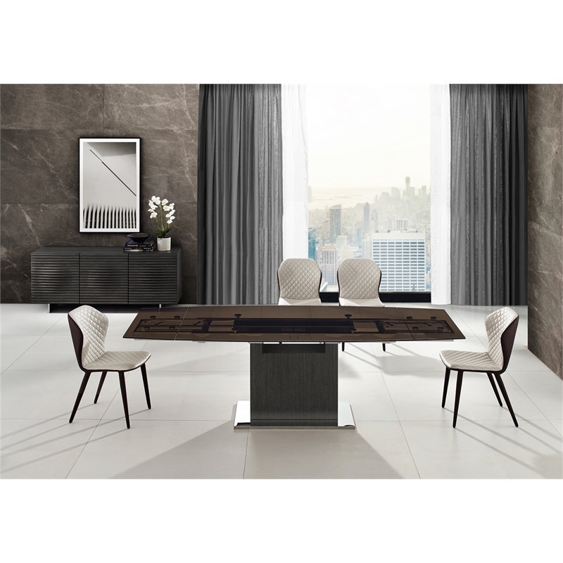 Casabianca Olivia Manual Dining Table with Gray Oak Base and Smoked Top