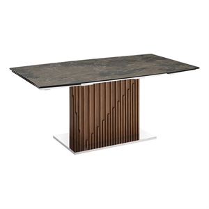 Casabianca Moon Manual Dining Table with Walnut Base and Brown Marbled Top