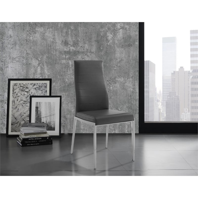 Casabianca Home Firenze Set of 2 Polyurethane Leather Dining Chairs - Gray