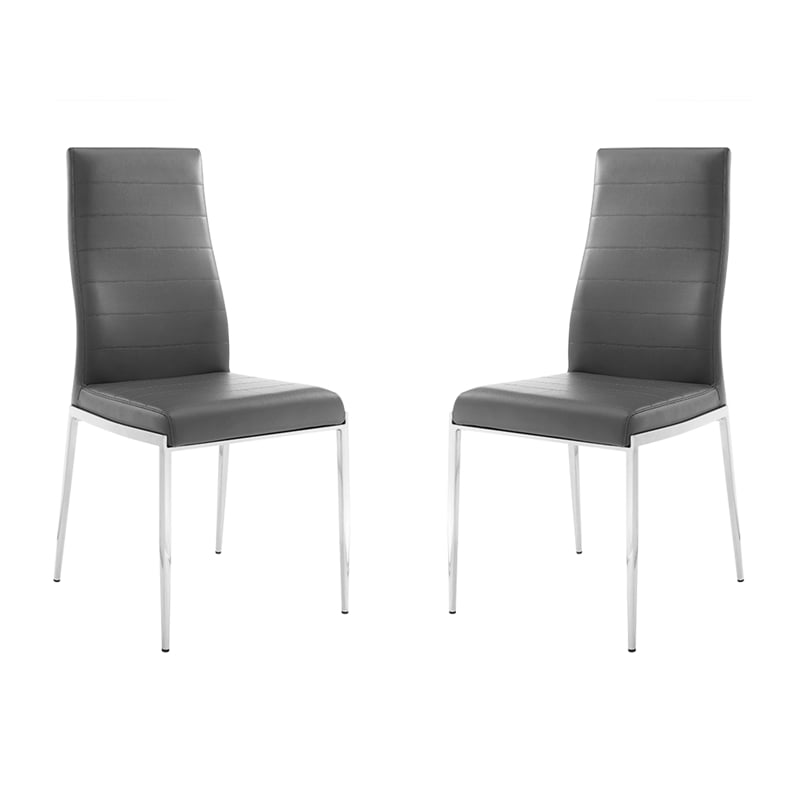 Casabianca Home Firenze Set of 2 Polyurethane Leather Dining Chairs - Gray