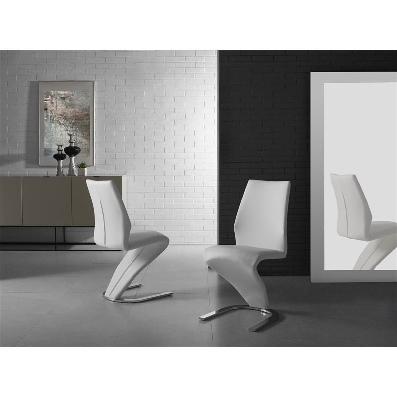 Casabianca Home Boulevard Set of 2 Polyurethane Leather Dining Chairs - White