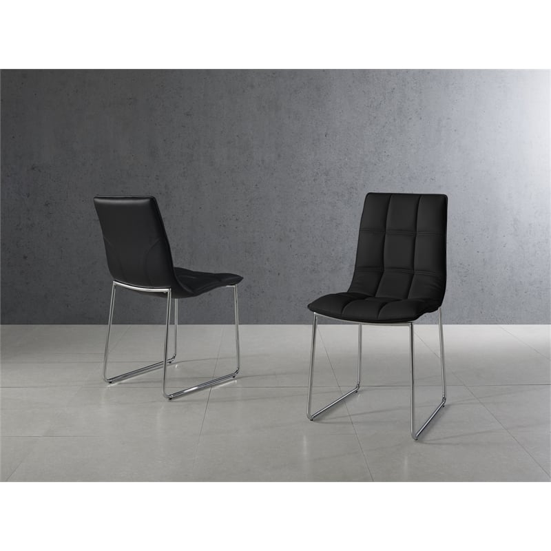 Casabianca Home Leandro Set of 2 Polyurethane Leather Dining Chairs - Black