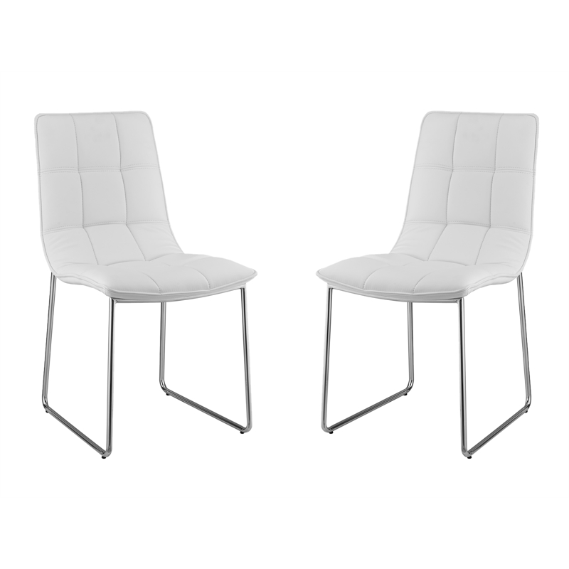 Casabianca Home Leandro Set of 2 Polyurethane Leather Dining Chairs - White