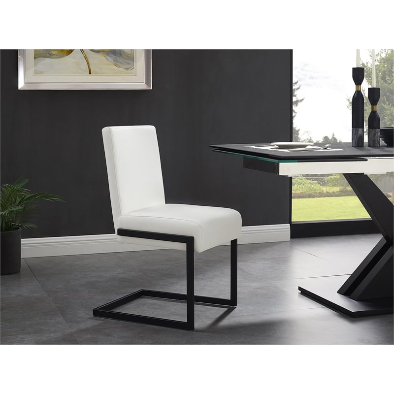 Casabianca Home Fontana Set of 2 Polyurethane Leather Dining Chairs-Black/White