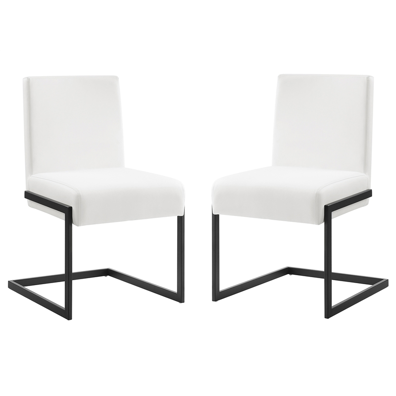 Casabianca Home Fontana Set of 2 Polyurethane Leather Dining Chairs-Black/White