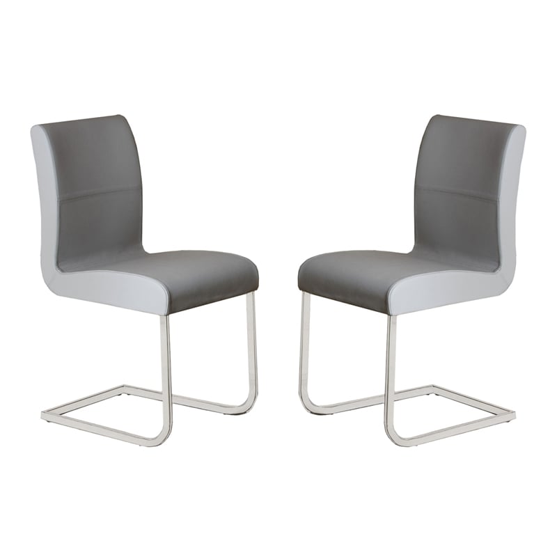 Casabianca Home Stella Set of 2 Top Grain Dining Chairs Leather - Gray