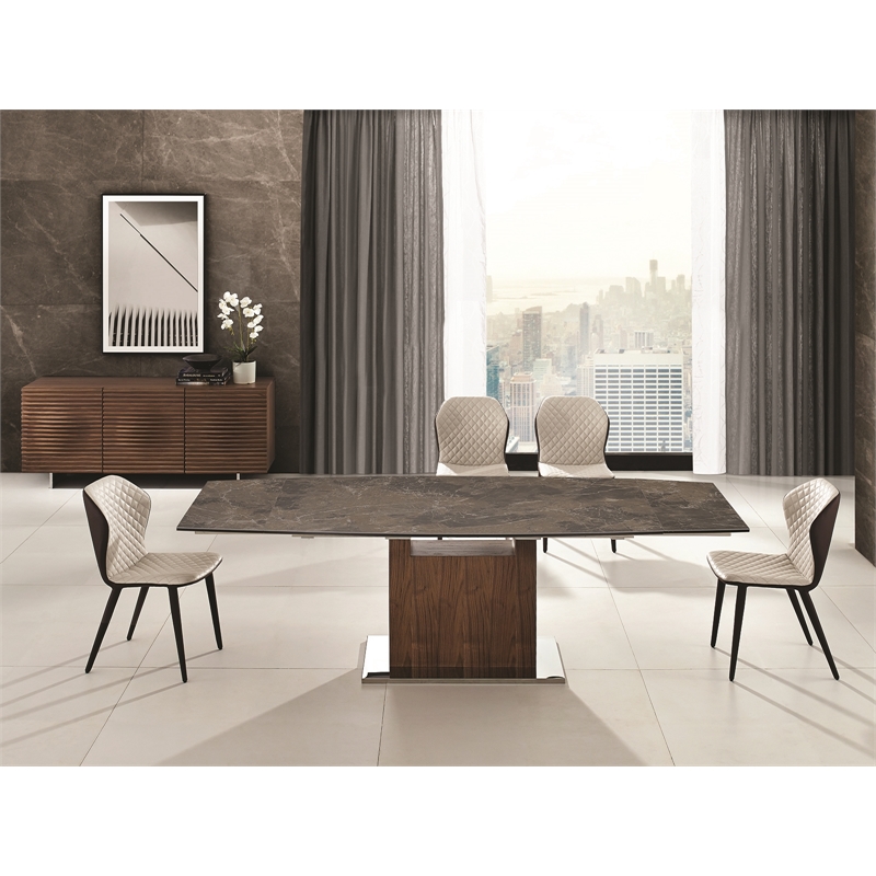 Casabianca Home Olivia Set of 2 Polyurethane Leather Dining Chairs - Beige