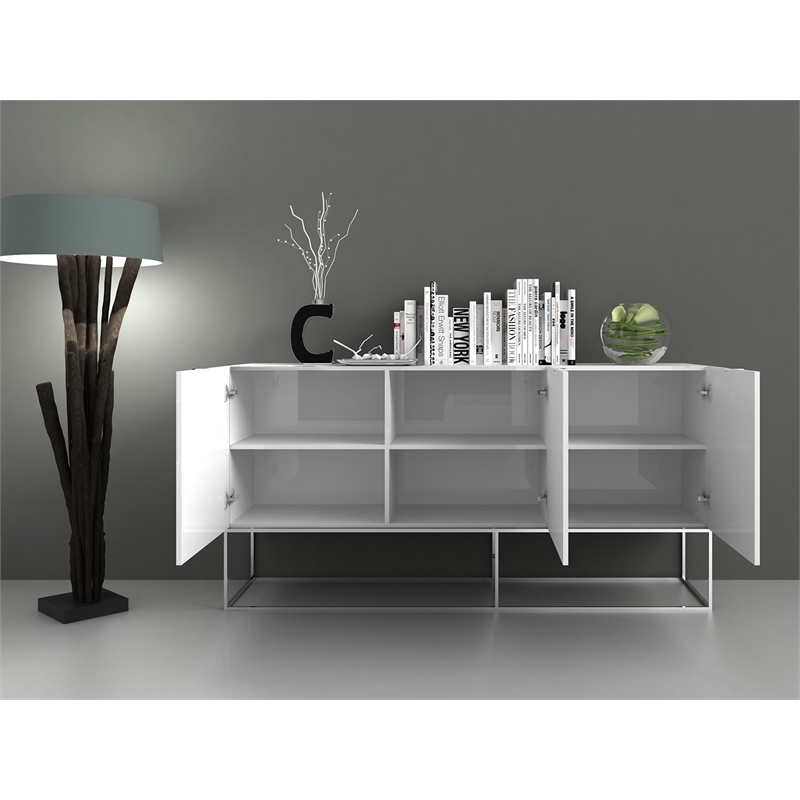 Casabianca Home Vizzione Buffet in White Marbled Porcelain With Storage