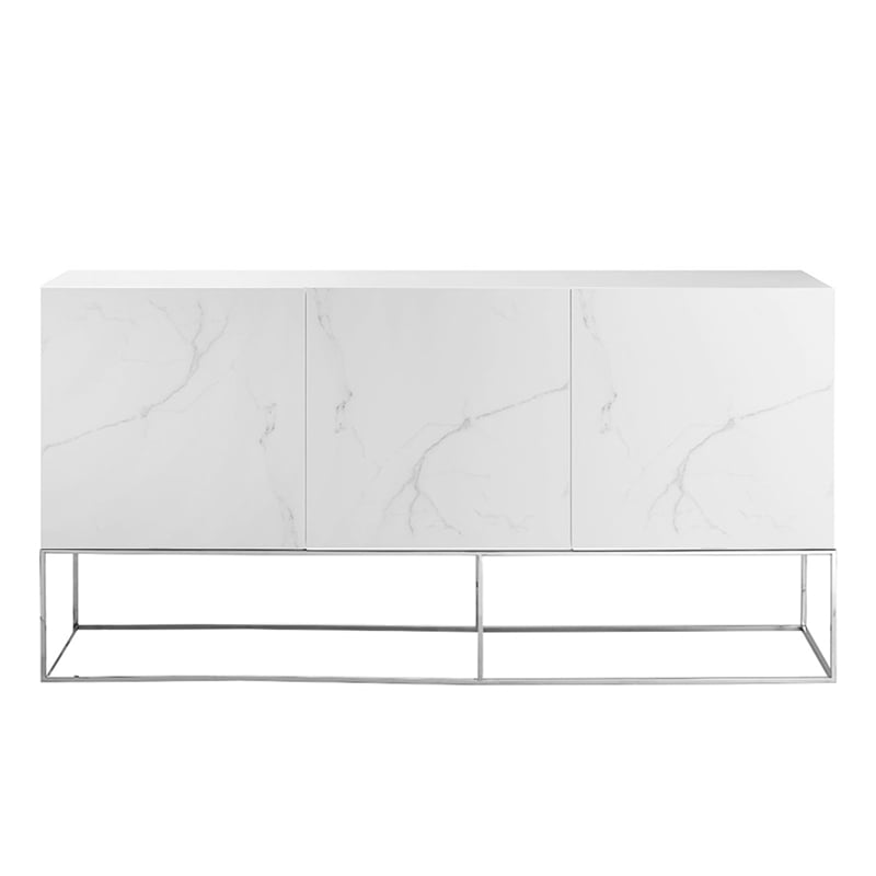 Casabianca Home Vizzione Buffet in White Marbled Porcelain With Storage