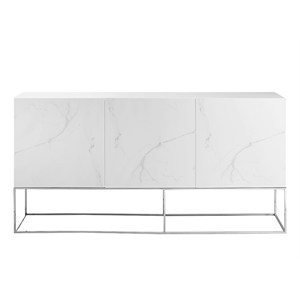 Casabianca Home Vizzione Buffet in White Marbled Porcelain With Storage