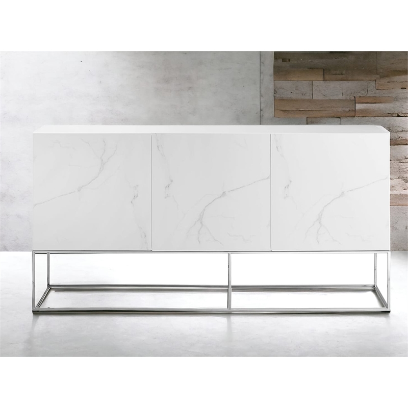 Casabianca Home Vizzione Buffet in White Marbled Porcelain With Storage