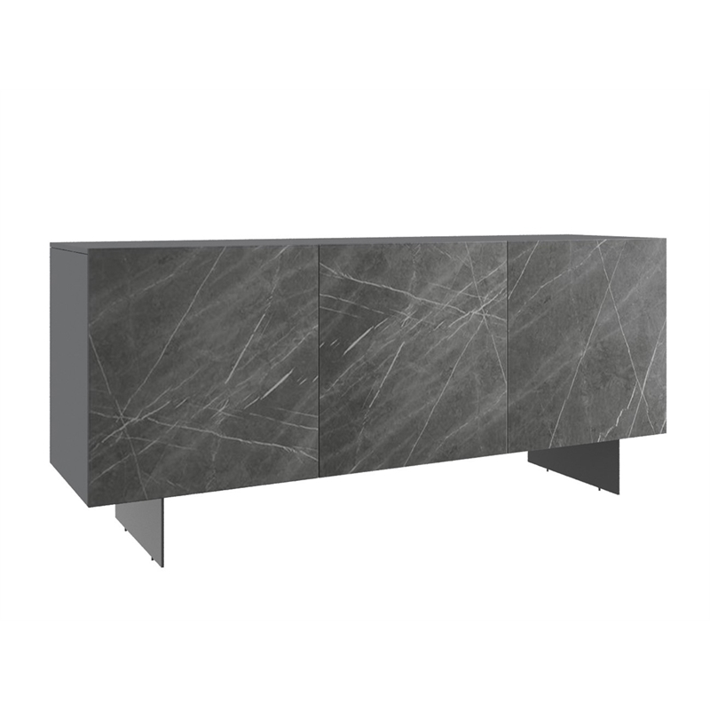 Casabianca Home Buffet in Gray Marbled Porcelain With Storage