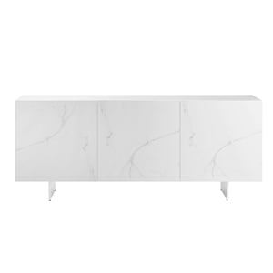 Casabianca Home Buffet in White Marbled Porcelain With Storage