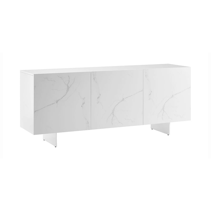 Casabianca Home Buffet in White Marbled Porcelain With Storage