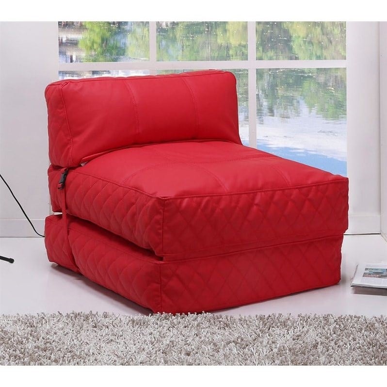 Gold Sparrow Austin Leather Convertible Bean Bag Chair Bed in Red - ADC