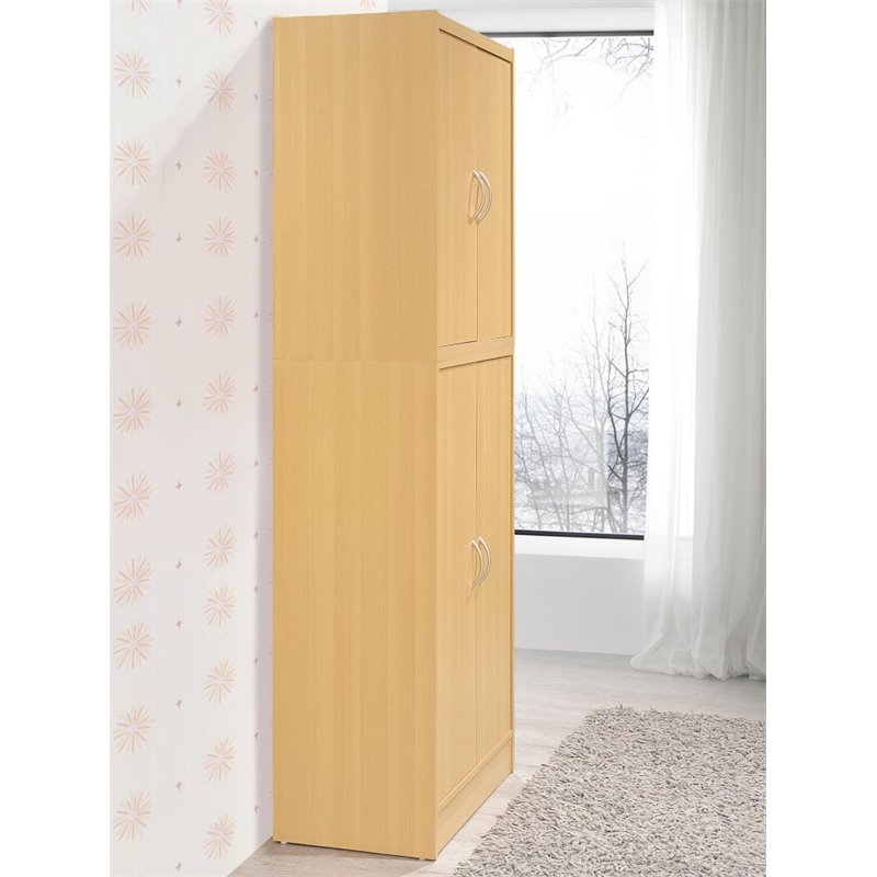 Hodedah 4 Door Kitchen Pantry With Shelves 5 Compartments In Beech