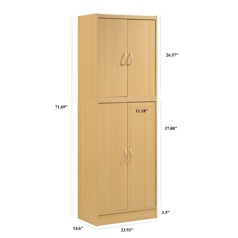 Hodedah 4 Door Kitchen Pantry with 4 Shelves 5 Compartments in Beige Wood