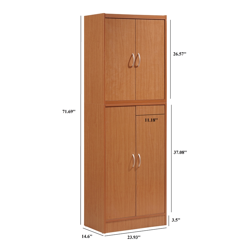 Hodedah 4 Door Kitchen Pantry with 4 Shelves 5 Compartments in Cherry Wood