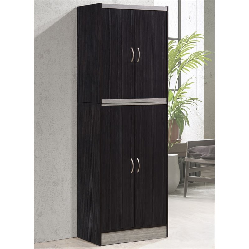 Hodedah 4 Door Kitchen Pantry 4 Shelves 5 Compartments in Chocolate-Grey Wood