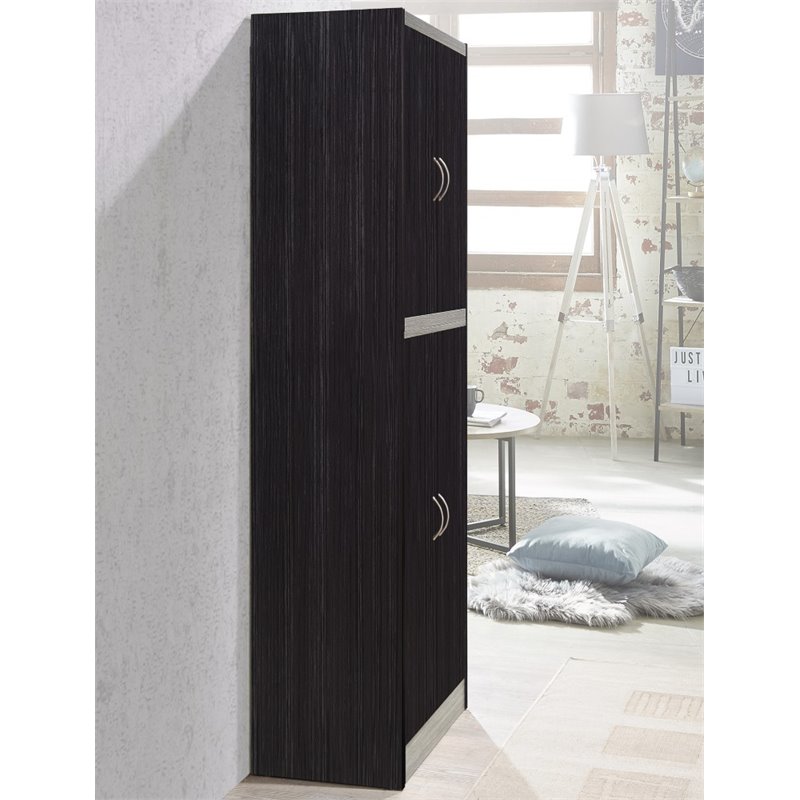 Hodedah 4 Door Kitchen Pantry 4 Shelves 5 Compartments in Chocolate-Grey Wood