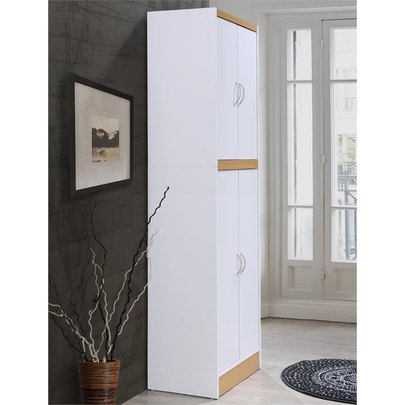 Hodedah 4 Door Kitchen Pantry with 4 Shelves 5 Compartments in White Wood