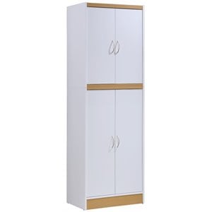 Hodedah 4 Door Kitchen Pantry with 4 Shelves 5 Compartments in White Wood