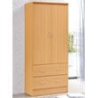 Hodedah 2 Door Armoire with 2 Drawers and Clothing Rod in Beige Wood