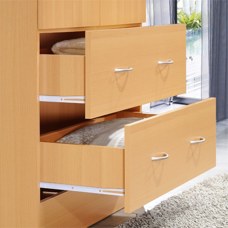 Hodedah 2 Door Armoire with 2 Drawers and Clothing Rod in Beige Wood