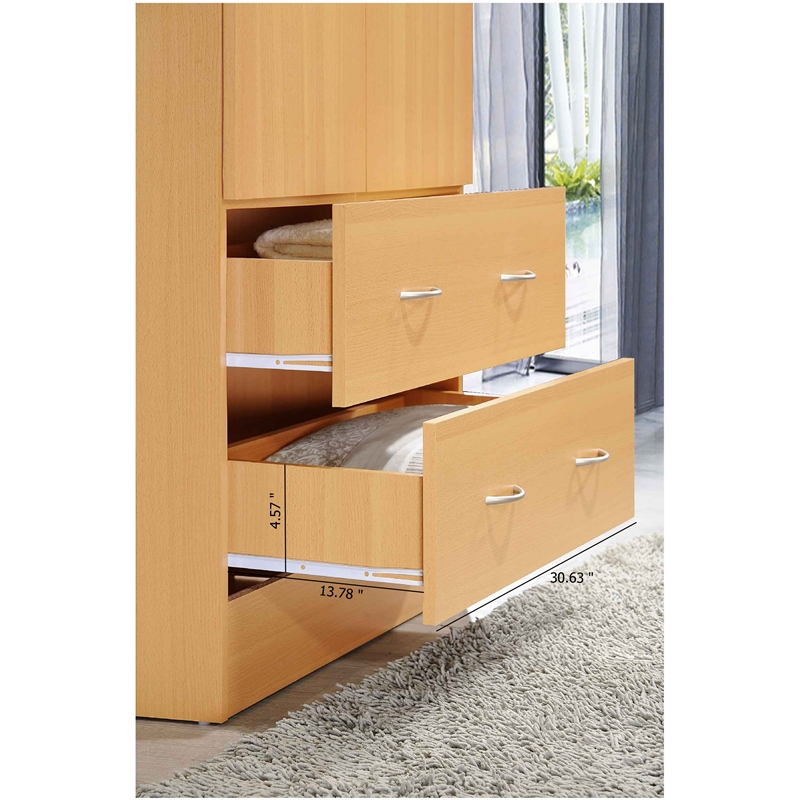 Hodedah 2 Door Armoire with 2 Drawers and Clothing Rod in Beige Wood