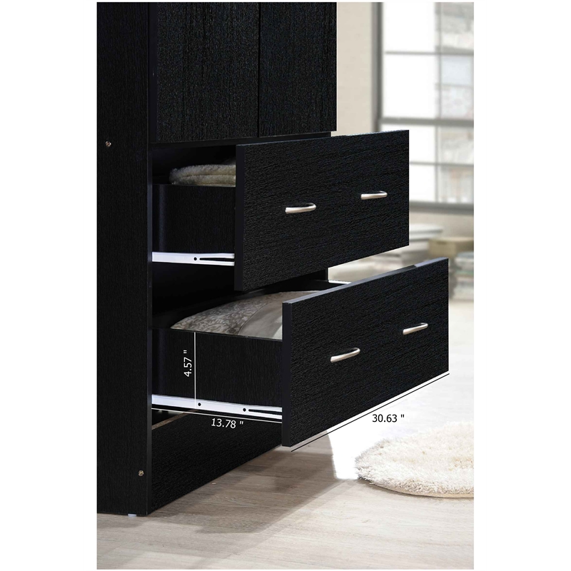 Hodedah 2 Door Armoire with 2 Drawers and Clothing Rod in Black Wood