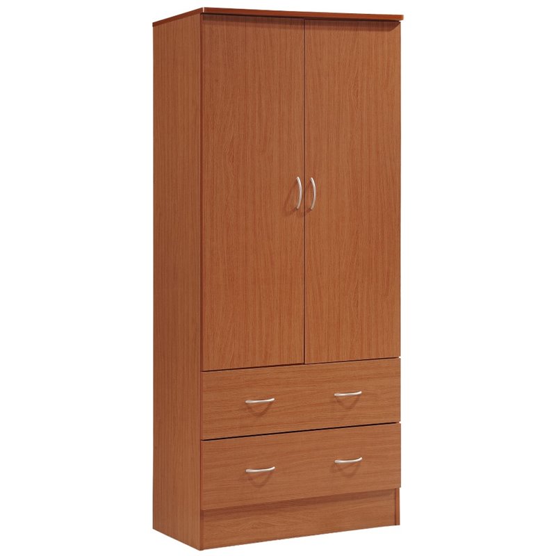 Hodedah 2 Door Armoire With Drawers, Cherry Wood Armoire