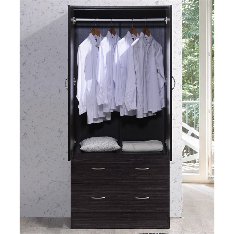 Hodedah 2 Door Armoire with 2 Drawers and Clothing Rod in Chocolate Wood