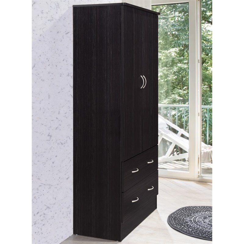Hodedah 2 Door Armoire with 2 Drawers and Clothing Rod in Chocolate Wood