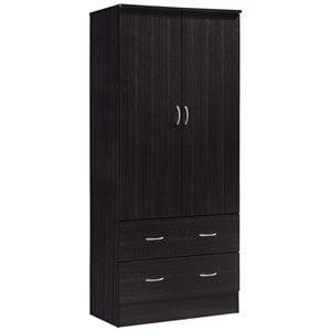Hodedah 2 Door Armoire with 2 Drawers and Clothing Rod in Chocolate Wood
