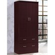 Hodedah 2 Door Armoire with 2 Drawers and Clothing Rod in Mahogany Wood