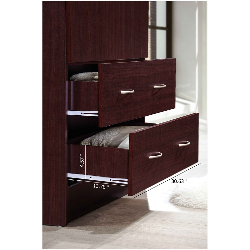 Hodedah 2 Door Armoire with 2 Drawers and Clothing Rod in Mahogany Wood
